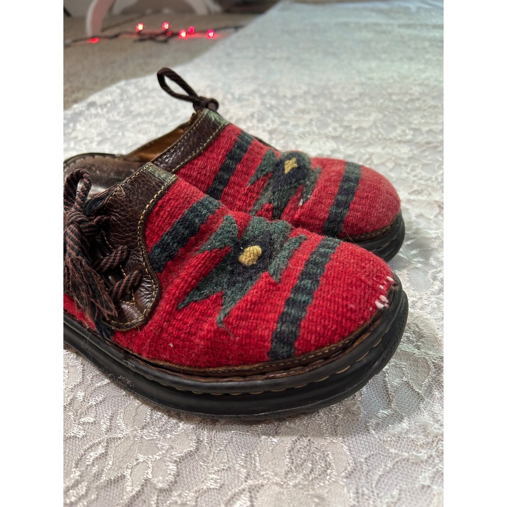 Born Red Wool Southwestern Leather Mules Clogs 9 Tribal Aztec Boho Rustic Fall - Picture 11 of 11